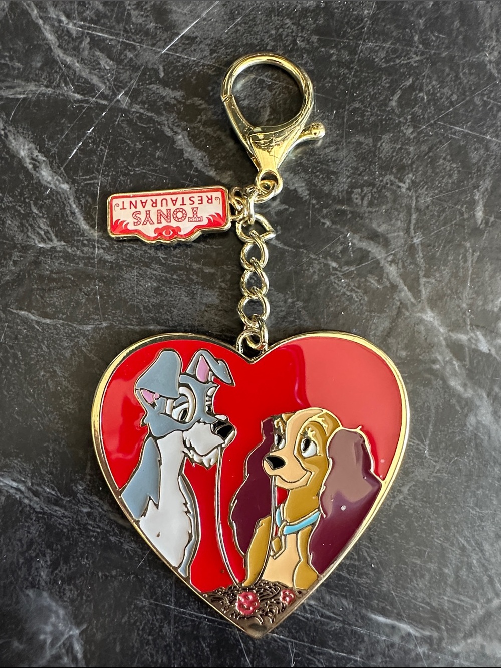 Disney Heart-Shaped Lady & Tramp Enamel Keychain - Red & Gold